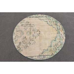 พรมขนสัตว์สีเบจสีเขียววินเทจ4.2ft สี่เหลี่ยมผืนผ้าตุรกีทำด้วยมือพรมยางรองหลังสำหรับห้องนั่งเล่นวัยรุ่นเย็บปะติดปะต่อกัน - Product Image 3