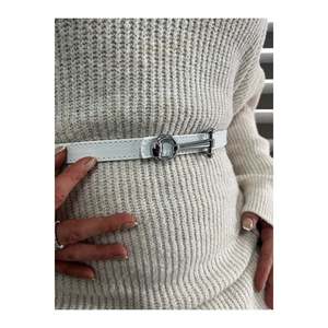 Ceinture fine pour femme avec boucle longue, ceinture pour veste, ceinture pour chemise, ceinture pour robe - Blanc-Argent - Product Image 6