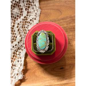 Emerson Degarito Kingman Turquoise & Platinum <b>Ring</b> with Emerald Cut Handmade <b>Boho</b> Style Size 6.25 for Everyday Wear - Product Image 1