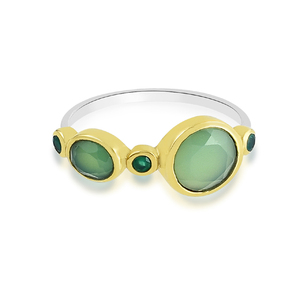 Joyería fina, piedras preciosas naturales, Plata de Ley 925 sólida, ónix verde, dos tonos, anillo de piedra múltiple, joyería - Product Image 3