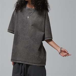 Alta calidad 100% algodón ligero lavado ácido diseño de impresión personalizado Logo en blanco de gran tamaño camisetas unisex venta al por mayor ropa de verano - Product Image 1