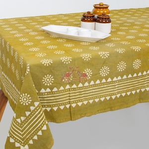 Mantel de Algodón 100% con Diseño Floral Artesanal Elegante Estampado a Mano Dabu, Cubierta de Mesa Hecha a Mano de Estilo Tradicional para el Hogar - Product Image 3