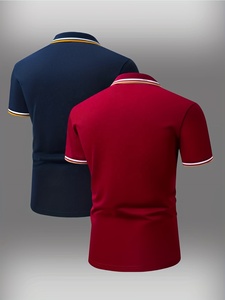 Chemise homme en soie/coton à manches longues, col montant, motif léopard vintage, anti-plis, coupe droite, bleu et rouge - Product Image 2