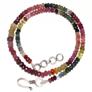 925 Sterling Silver Super Genuine Multi Tourmaline Gemstones Garlands Necklaces 18" Strand Necklace Jewelers For Girl And women