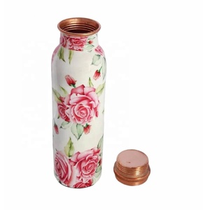 Botella de agua de cobre puro con estampado Floral de alta calidad, botella de agua de Yoga, botella de agua de cobre Ayurvédico a prueba de fugas - Product Image 1