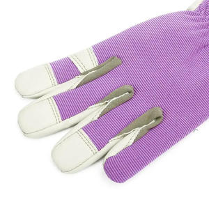 Guantes mecánicos transpirables de calidad superior de color púrpura claro Guantes de jardín de nailon acolchados Guantes Premium de trabajo de cuero blanco para exteriores - Product Image 3