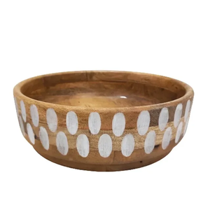 White Wash Designer Bol en bois de manguier Vaisselle Vaisselle Meilleure qualité Meilleure vente Bol à nourriture Bol à salade - Product Image 2