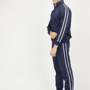 Whole Sale Cheap Price <b>Navy</b> Blue Color Long Sleeve Winter Side Stripe Training Tracksuits for Men's Heavy Weight Tracksuits - Product Image 3