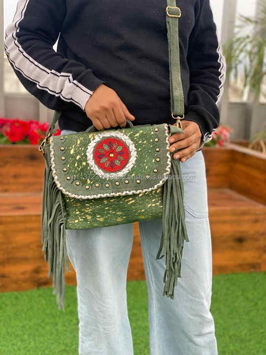 New Arrival Metallic Fur Suede Leather Fringe Handbags Stylish Crossbody Sling Purse Hot Selling Shoulder Strap Bags for Women's