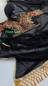 Elegante diseñador indio negro Faux Georgette Sari pesado lentejuelas trabajo blusa perfecta para fiestas nocturnas bodas festivo glamour - Product Image 6
