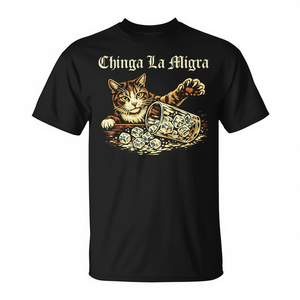 T-shirt Chinga La Migra Cat girocollo a maniche corte vintage unisex per adulti, abbigliamento promozionale - Product Image 3