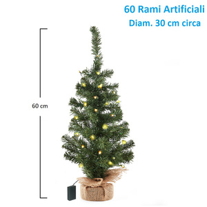60cm Mini abete verde albero di natale artificiale con 20 luci a LED e Base di iuta decorazioni natalizie - Product Image 2