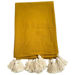 Plaid moderne en coton tricoté avec pompons – Couverture décorative unie et imprimée pour l'été - Product Image 3