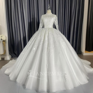 Abito <span class=keywords><strong>da</strong></span> Sposa Modesto Jancember CM30, Vestito Nuziale in Pizzo con Collo Alto, Abito <span class=keywords><strong>da</strong></span> Ballo, Vestido De Novia a Maniche Lunghe per <span class=keywords><strong>Cerimonia</strong></span> in Cattedrale - Product Image 2