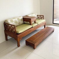 Exquisites, nachhaltiges, langlebiges, komfortables, modisches chinesisches Teakholz-Modulsofa-Set: Relaxsofa, Arhat-Bett, Fußstütze für den Wohnbereich