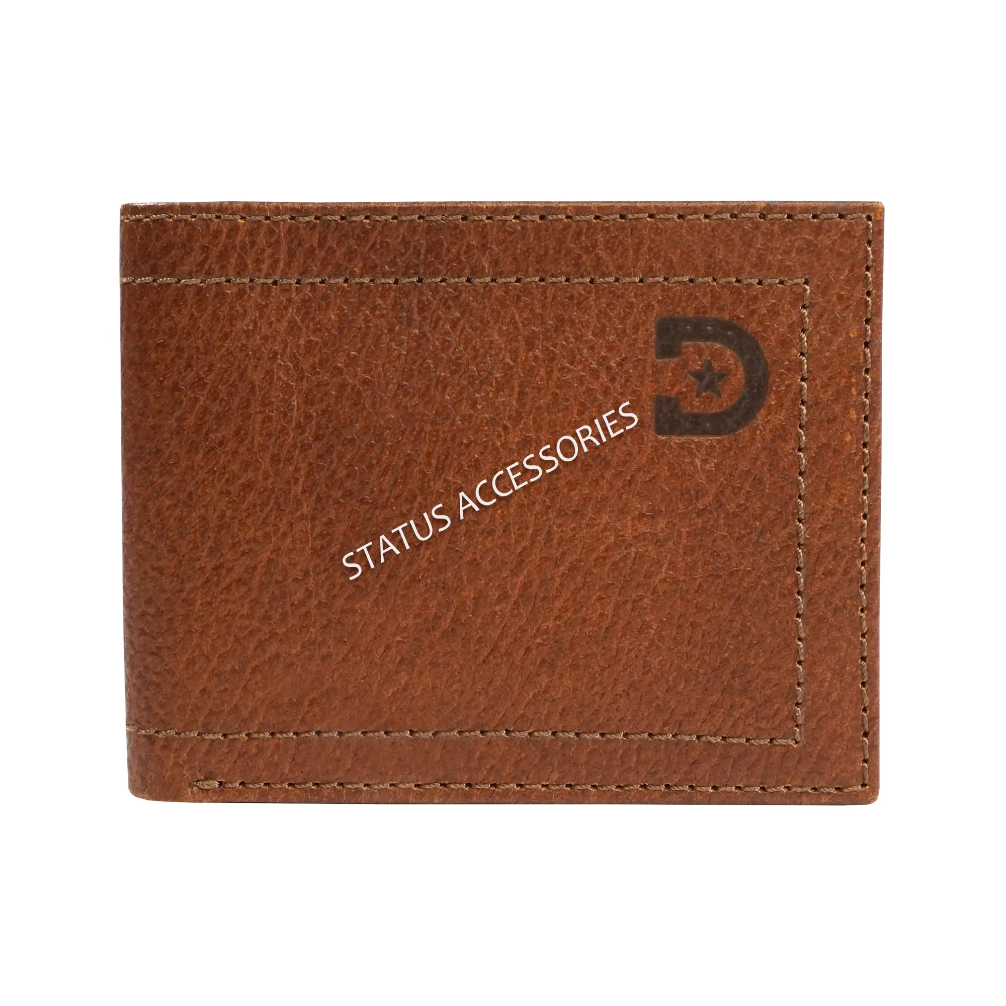 Offre Spéciale de haute qualité écologique en cuir véritable tissu mode Style Durango hommes Yates Cognac Grain cuir portefeuille à deux volets