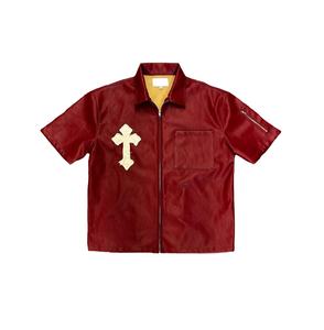 เสื้อเชิ๊ตผู้ชายแขนสั้นแบบลำลองผ้าปะติดแบบมีซิปเสื้อหนังสำหรับเย็บปะติดมีขนาดพลัสไซส์ - Product Image 1