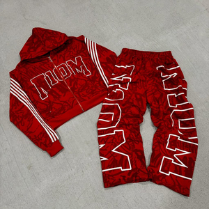 Fabricant personnalisé sérigraphie lettre Logo Streetwear surdimensionné sweat à capuche zippé empilé droit Bagyy Boxy pantalons de survêtement survêtement - Product Image 2