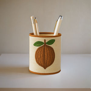 Organisateur de bureau écologique Porte-crayon brodé à la main en fibre naturelle tissée avec broderie légère - Product Image 2