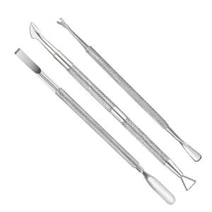 Limpiador de uñas profesional de doble punta estilo cuchillo empujador de cutículas de acero inoxidable con mango de agarre antideslizante - Product Image 1