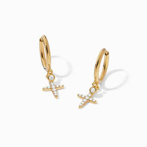 Boucles d'oreilles pendantes en forme de croix en moissanite ronde de 1,40 carat en or jaune - Product Image 3