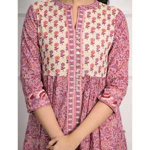 Vestido largo de algodón rosa con estampado de bloques para mujer, estilo A-line, transpirable, casual, elegante, hippie, talla única, largo hasta el suelo, para discoteca de día. - Product Image 2