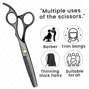 Bahasa Pro Meilleurs ciseaux pour amincir les cheveux en acier inoxydable de couleur noire avec repose-doigt fixe - Product Image 4