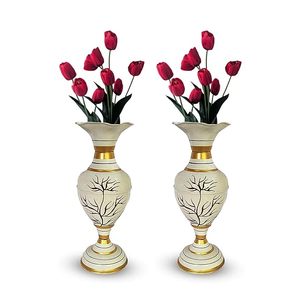 Jarrón ecológico de acero blanco y dorado pintado a mano de 16 pulgadas para jardín, hogar y oficina, paquete de 2 - Product Image 1