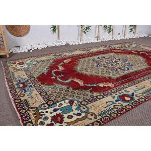 Turkish Vintage Rug 5,3x9 ft, <b>Red</b> Bordered <b>Wool</b> Rug - Product Image 3