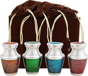 Tasty Set Of Four Enamel Finished <b>Keepsake</b> Mini Urn with Pewter <b>Ashes</b> Indian Handcrafted Handmade Design Funeral Urn - Product Image 1