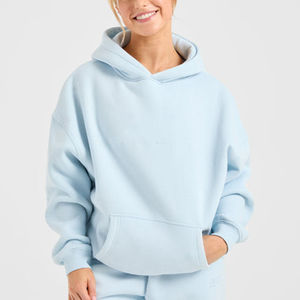Sweat à capuche oversize classique pour femme en bleu pastel, best-seller, anti-rides et respirant, sweat à capuche zippé pour femme, idéal pour la salle de sport - Product Image 1