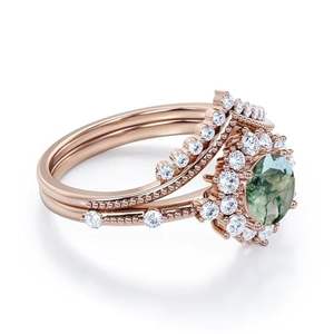 Anillo de Plata de Ley 925 con Ágata Verde Musgo Clásica y Moissanita para Mujer, Anillo de Piedras Preciosas para Boda o Fiesta Victoriana - Product Image 3