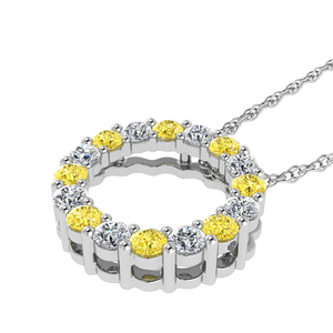 Pendentif en or blanc 14 carats avec diamants de laboratoire et pierres fantaisie jaunes et blanches alternées - Product Image 3