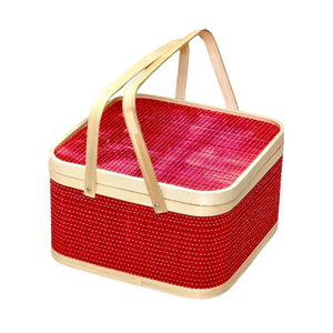 Cesta de Regalo de BAMBÚ Más Vendida con Tapa y 2 Asas, Color Personalizado Disponible, Artesanía de Mimbre, Artesanía de Vietnam, Cesta Sostenible - Product Image 1