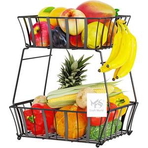 Soporte para Frutas de Hierro de 2 Niveles de Alta Calidad con Recubrimiento en Polvo, Forma Redonda, para Uso en la Cocina - Product Image 3