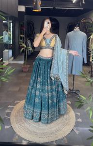 One Quality Up Aqua Green Lahenga Choli (entièrement cousu) - Product Image 3