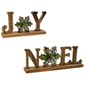 Top Selling Home Decorative Christmas Table Top Signs Handicraft Wood Made Joy & Noel Signs Supplies From India