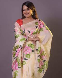 PURO BISHNUPURI TUSSAR CALIDAD ESPECIAL TRABAJO PINTADO A MANO SAREE CON BLUSA - Product Image 3