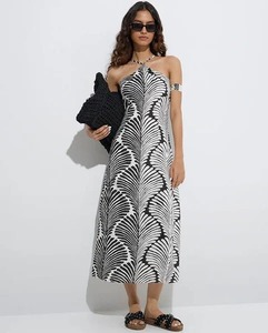 Robe de plage en coton imprimé bloc indien fait à la main pour les femmes élégantes vêtements de plage d'été-robe mi-longue licou à la mode approvisionnement ODM - Product Image 4