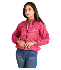 Femmes belle main bloc imprimé coton matelassé veste imprimé fleuri décolleté poches hiver court manteau tissé tissage - Product Image 1