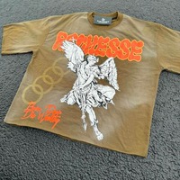T-shirt personnalisé avec strass, vintage, délavé à l'acide, col rond, 100% coton épais, impression DTG, coupe ample et courte, motif graphique pour homme
