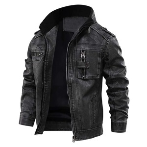 Chaqueta de cuero para hombre estilo europeo y americano, chaqueta de cuero para motociclista con cuello alto estilo punk para jóvenes - Product Image 1