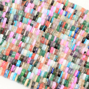 Perles Heishi en pierres précieuses naturelles multicolores, forme de pneu lisse, 4-7 mm, qualité AAA, mélange de pierres, forme de roue, pour bijoux - Product Image 4