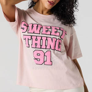 Camiseta con estampado de abullonado para mujer, ropa de calle de gran tamaño, Camiseta de algodón para mujer, Camiseta con estampado de abullonado a la moda al por mayor - Product Image 1