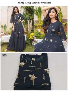 Stylish Occasional Wear Trending Wear Bamber Georgette Embroidery Work Kurti Indian Exportateur et Fournisseur - Product Image 2