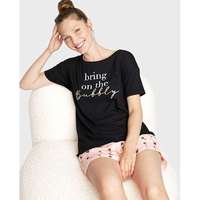 Camiseta de dormir de cuello redondo con estampado gráfico 3D de animales en negro para mujer de Children's Place, 60% algodón, 40% poliéster, importada, sin etiqueta.