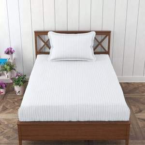 Ensemble de draps de lit imprimés à rayures en satin de coton Super King Size 400 TC pliable et portable pour la maison, l'hôtel ou l'hôpital - Product Image 1