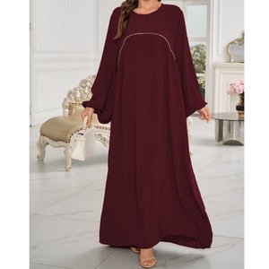 Elegant Beaded Turkish Kaftan Dress - Long Sleeve Loose Maxi Dress with Round Neck Machine Washable Traditional <strong>Attire</strong> for Women - Product Image 4