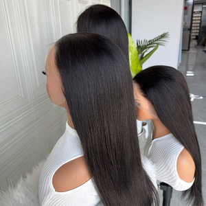 Peluca de Cabello Humano con Frente de Encaje Recto 13x4, Color Negro Natural, Textura Suave y Sedosa, Encaje Transparente, Densidad Completa - Product Image 1