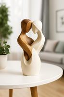 Sculpture de cœur en bois poli Art Déco, faite à la main, durable, écologique et de haute qualité, pour la Saint-Valentin, décoration de table contemporaine